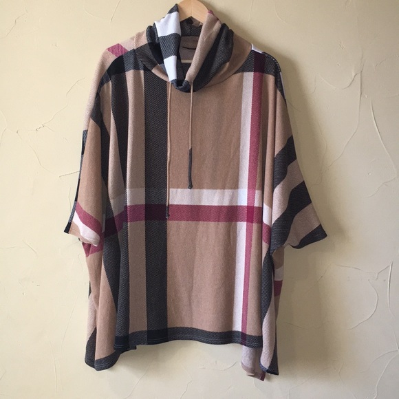 Plaid Checkered Poncho Top - Picture 2 of 3